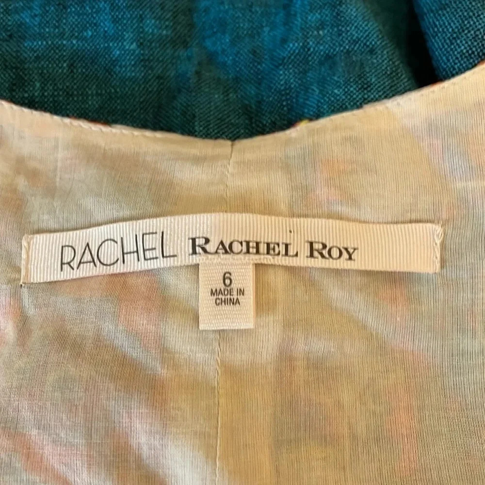 Rachel Roy women’s dress 6 small tank cutout tie back linen floral tie back teal - Picture 8 of 10